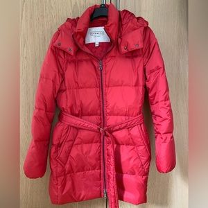 EUC COACH Pink Belted Hooded Puffer Coat Size Medium